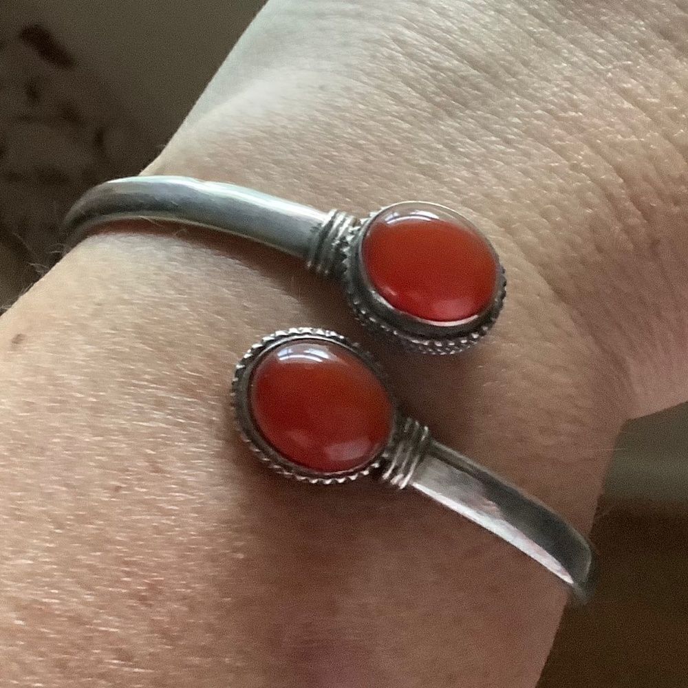 𝅺STERLING SILVER 925 RED CARNELIAN BANGLE WOMAN BRACELET​​ - Picture 6 of 11